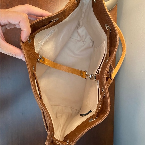 Canvas Bucket Bag with Leather Straps - Picture 5 of 7